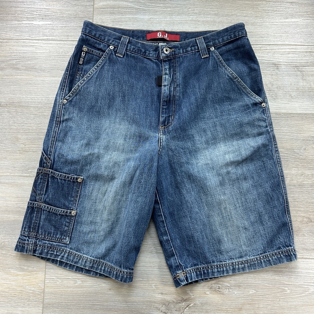 VTG Guess Mens 34 Denim Baggy Carpenter Shorts Made In USA Feel The‎ Future